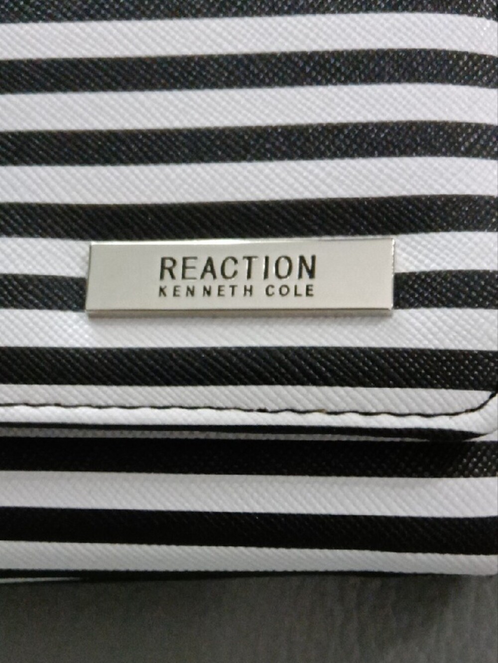 Kenneth Cole Reaction Black and White Striped Fold-Over Wallet